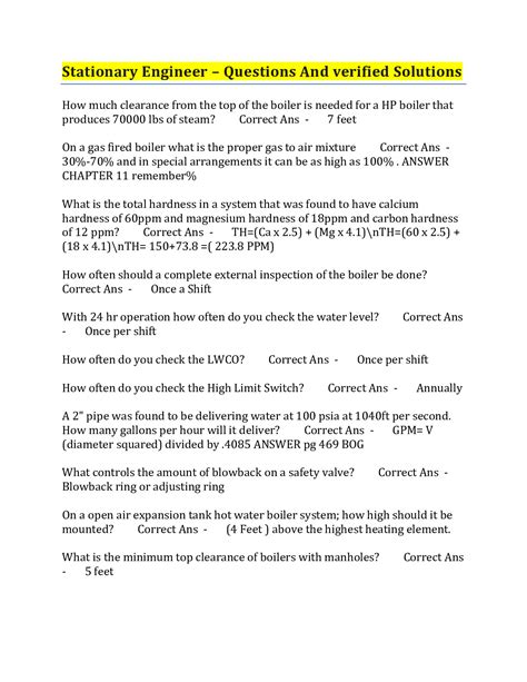 Stationary Engineer 2022/2023 Possible Final Exam Questions and Answers (Graded A+ 100% Verified