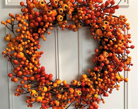 Fall Wreath Orange Wreath Door Décor Autumn Wreath Orange Berries ...