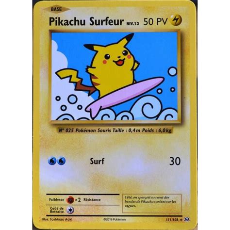 carte Pokémon 111 108 Pikachu Surfeur Niv 13 Secrète XY Evolutions