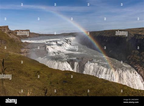 Rainbow over Gullfoss in Iceland Stock Photo - Alamy