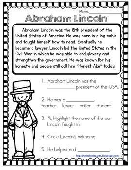 Abraham lincoln kindergarten worksheets - sekaaim