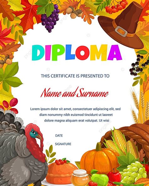 Kids Diploma Thanksgiving Turkey Certificate Template Download On Pngtree