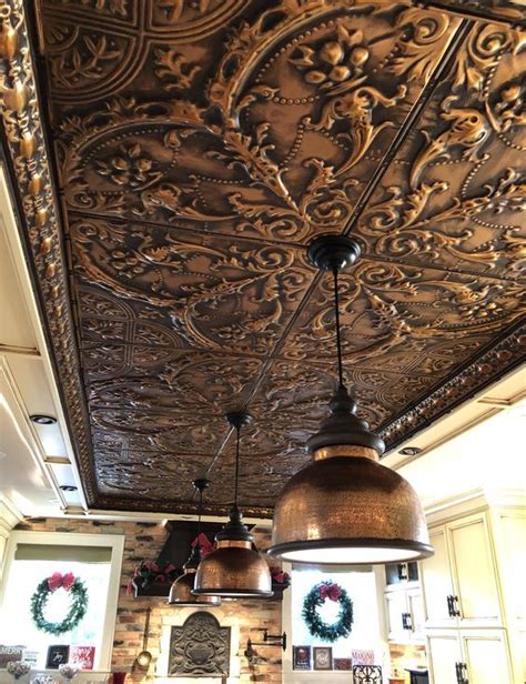 A Pressed Tin Metal Ceiling Shows Off A Beautiful Vintage Pattern That