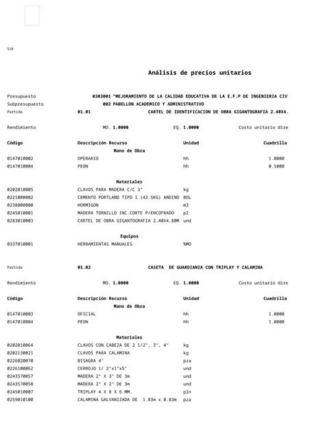 XLS Costos Unitarios Administrativo Xls DOKUMEN TIPS