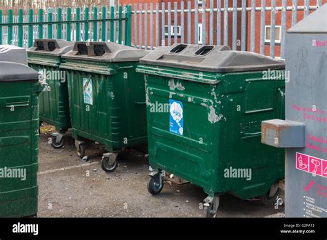 General waste and recycling bins or containers in a community Stock ...