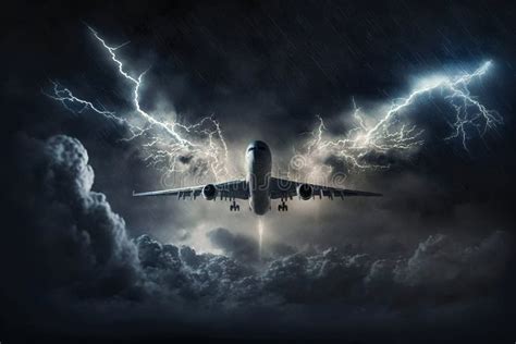 Airplane Flying During Storm Lightning Strikes To Passenger Plane