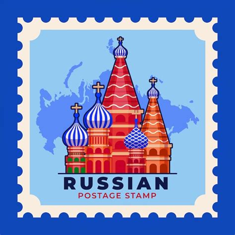 Premium Vector Russia Postage Stamp With Russia Landmark And Map On