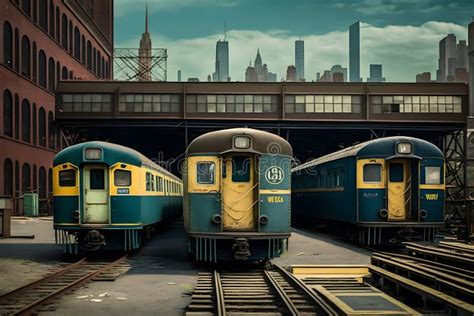 Nyc Old Outdated Subway Cars In A Metro Depot In Daytime Neural