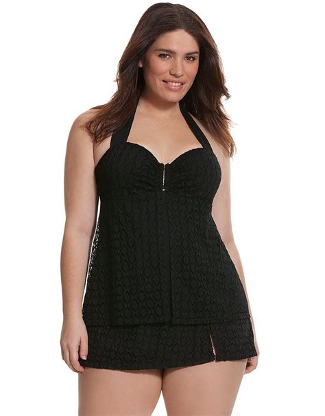 Crocheted Swim Tank With Built In Balconette Bra By Cacique Plus Size Swimsuits Plus Size