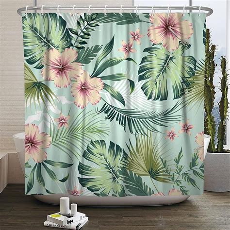 Refresh Your Bathroom With A Tropical Vibe Green Fabric Shower Curtain