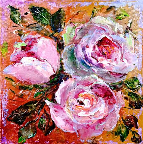 Pink Rose Oil Painting Floral Original Artwork Roses Impasto Painting