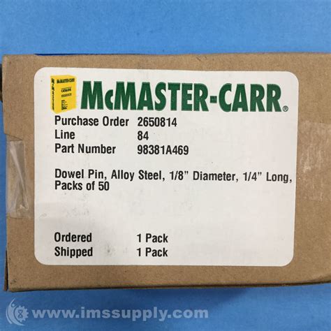 Mcmaster Carr 98381a469 Box Of 50 Dowel Pins Ims Supply