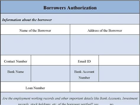 Borrowers Authorization Form Editable PDF Forms