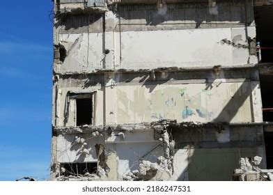 Closeup Partially Demolished Multistory Concrete Building Stock Photo