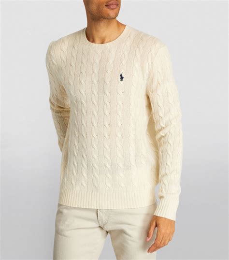 Mens Polo Ralph Lauren Neutral Wool Cable Knit Sweater Harrods Uk