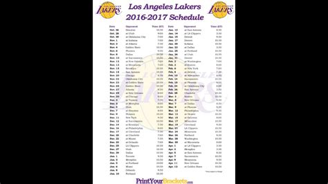 Los Angeles Lakers 2016 Schedule Youtube