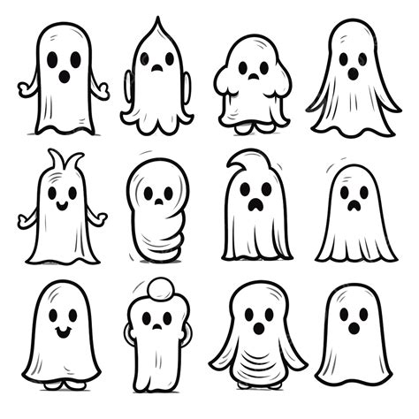 Halloween Ghost Doodle Set Cartoon Cute Characters Hand Drawn Clipart