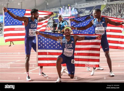 Usa Team Mens Running The 4x100m Relay At The 2019 World Athletics