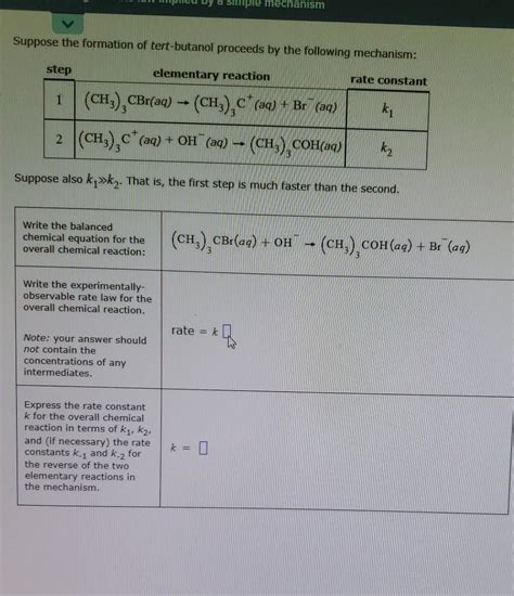 Solved Mpie Mechanism Suppose The Formation Of Tert Butanol Chegg