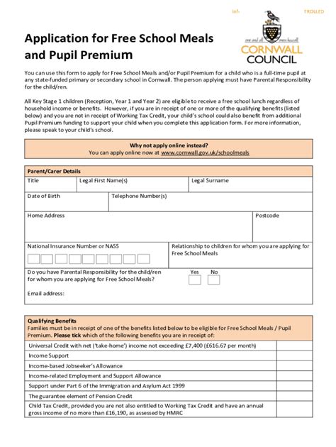 Fillable Online Fsm New Application Form Free School Meals Fax Email Print Pdffiller