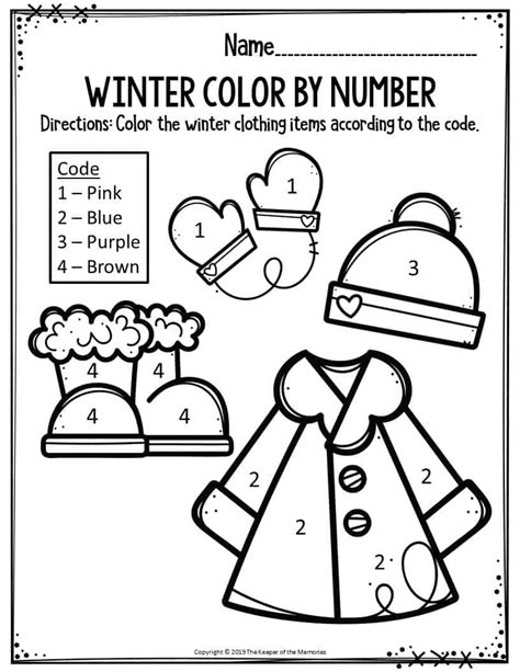 Winter Color By Number Clothing Items The Keeper Of The Memories