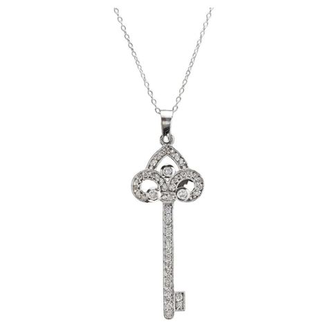 Diamond Vintage Key Pendant Necklace In 14k Solid Gold For Sale At 1stdibs