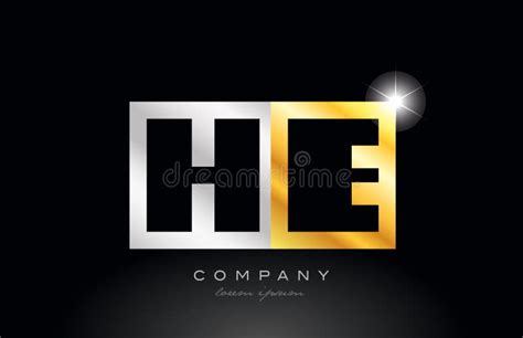 Gold Silver Alphabet Letter He H E Combination For Logo Icon Design