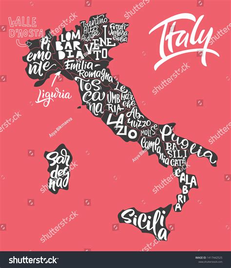 Silhouette Map Italy Handwritten Names Regions Stock Vector (Royalty ...