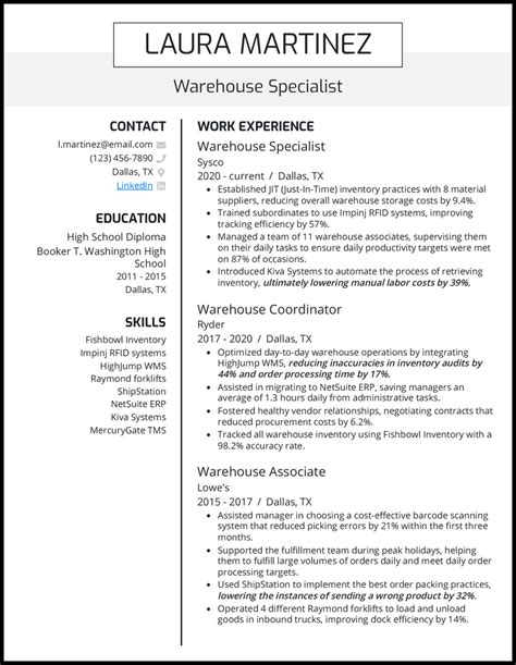 13 Warehouse Worker Resume Samples That Got Jobs In 2024