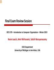 370w19 Final Review Pdf Final Exam Review Session EECS 370