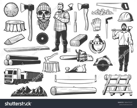 Lumberjack Lumbering Logging Wood Icons Lumber Stock Vector (Royalty Free) 1806475237 | Shutterstock