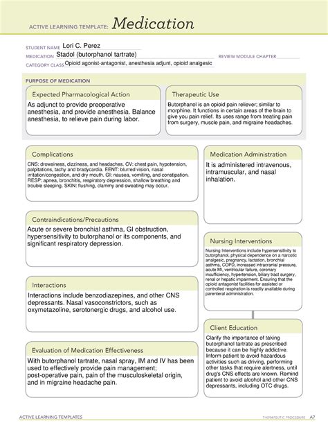 Med Card Butorphanol Completed Template Active Learning Templates