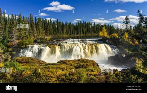 Pisew Falls with fall foliage color in Pisew Falls Provincial Park ...