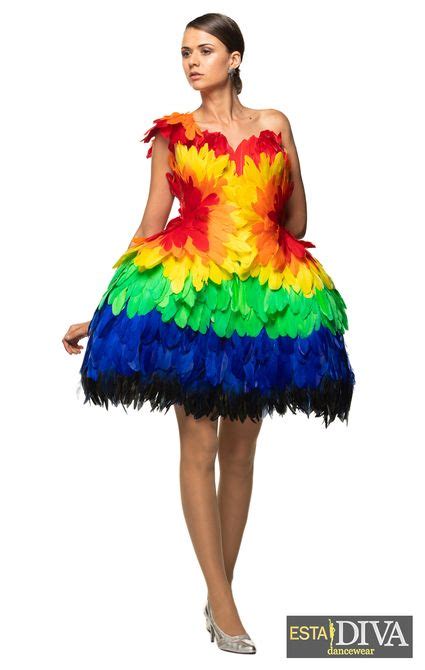 A Woman In A Colorful Dress With Feathers On It