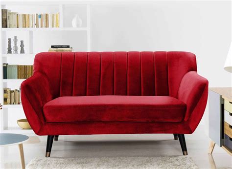 DECO IN PARIS 2 Canape Scandinave 2 Places En Tissu Velours Rouge