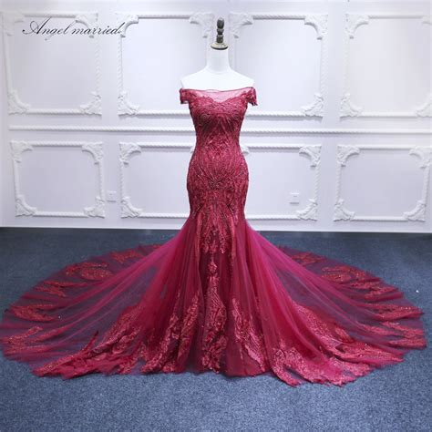 Angel Married Fashion Evening Dresses Boat Neck Mermaid Prom Gowns Lace