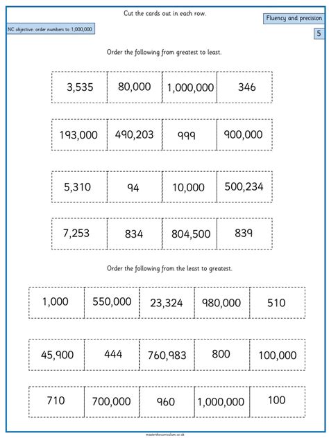 Year 5 Compare And Order Numbers To At Least 1 000 000 7 Master The