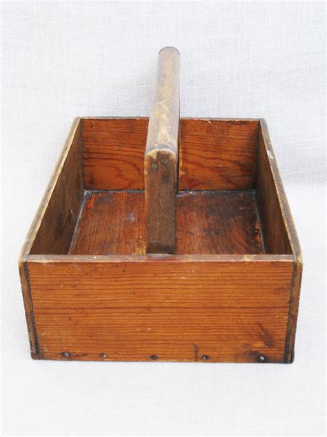 Antique Handmade Folk Art Wooden Carrying Caddy Basket Box With