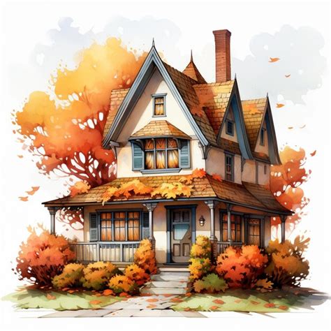 Premium AI Image Painting Of A House With A Tree And Bushes In The