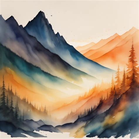 Premium AI Image A Watercolor Painting Of Mountains And Trees