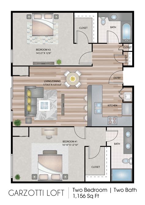 2 Bedroom Loft Apartment Floor Plans : The master suite is secluded ...