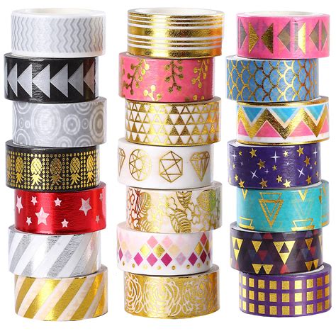 21 Rolls Foil Washi Tape Gold And Colored Metallic Washi Tape 15mm