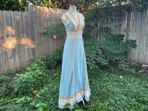 Rare Black Label Gunne Sax S Cotton Maxi Jute Trim Greek Style