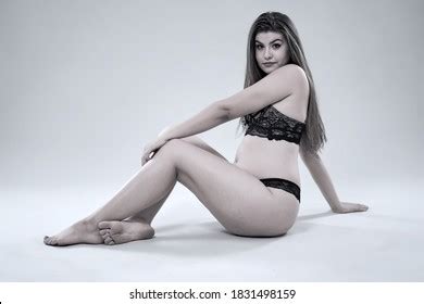 Plus Size Glamour Model Black Lingerie Stock Photo 1831498159