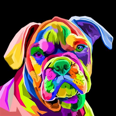 Bunter Mops Kopfhund Auf Geometrischem Pop Art Stil Premium Vektor