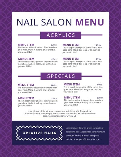 Nail Salon Menu Templates Mycreativeshop