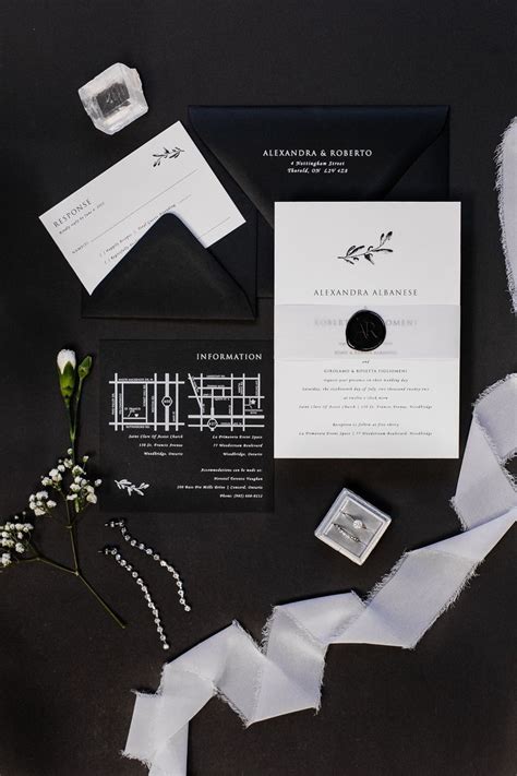 Black And White Ultra Modern Sleek Wedding Invitation With Wax Seal And