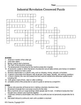 Industrial Revolution Crossword Puzzle Answer Key Prntbl