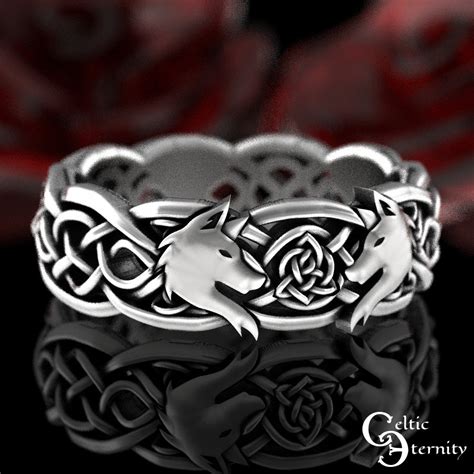 Sterling Silver Wolf Ring, Wolves Wedding Ring, Celtic Wolf Ring ...