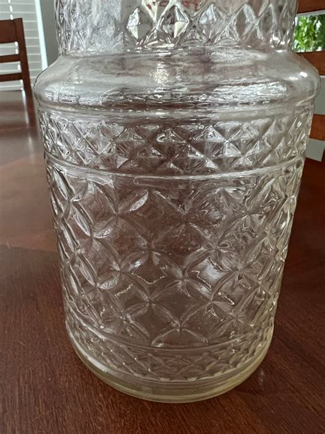 Vintage Anchor Hocking Cut Glass Jar With Orange Lid Etsy